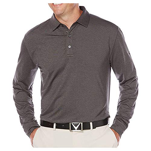 Callaway Polo Liso Jaspeado de Manga Larga para Hombre, Hombre, CGKF60B8, Castlerock Heather, S