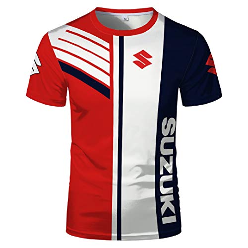 Camisa De Verano De Manga Corta De Cuello Redondo para Hombre Suzuki Camiseta De Jersey De Color De Contraste De Impresión Digital Camisa De Manga Corta Casual Deportiva Transpirable Salvaje (1,S)