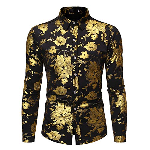 Camisas de Vestir de Manga Larga con Estampado de Rosas Florales para Hombre Camisas con Botones para Fiesta de graduación y Bodas Camisa Informal de Tendencia de Club Nocturno S