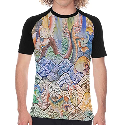 Camiseta de Manga Corta para Hombre,Pintura Mural tailandesa Antigua,Divertidas Imprimir gráfica con Cuello Redondo y diseño Creativo S