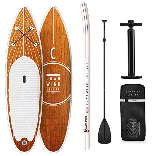 CapitalSports Downwind Cruiser M - Set de Paddle Surf Hinchable, 8,7 Kg, Conjunto: Tabla, Pala Extensible, Mochila (55 L), Leash, Kit reparación, Inflador, Antideslizante, PVC, Goma EVA, Naranja