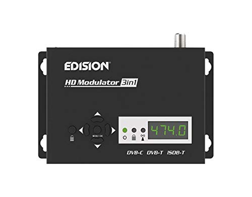 Edision HDMI Modulator 3in1, Modulador HDMI RF monocanal a Cable DVB-C, DVB-T terrestre o ISDB-T MPEG4, 3 SEÑALES de modulación SELECCIONABLES, Distribución Full HD sobre Cable Coaxial, Plug and Play