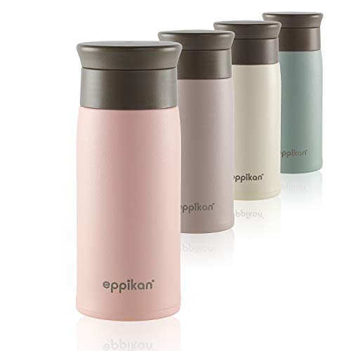 eppikan® EppiToGo - Termo de Acero Inoxidable, taza aislada, Travel Mug, Coffee-to-go, Taza para Coche, 350 ml, 500 ml, taza de viaje, antigoteo con Apertura de 360º higiénica (Powder Pink, 350 ml)