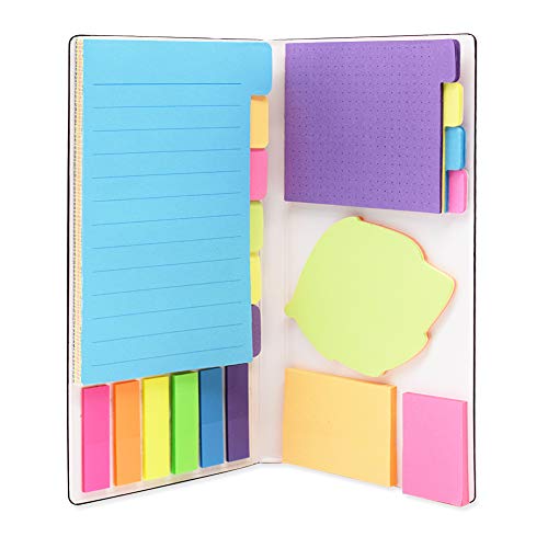 FHYT 402 Sheets Self-Stick Divider Sticky Notes, Self-Stick Notes Box Sets with PU Leather Cover and Inner Page Double Glue Color Coding