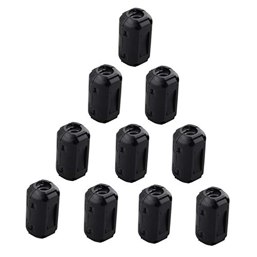 Futheda 10 Piezas de 9 mm de Diámetro Interior con Clip para Anillo de ferrita, Anilla antiinterferencias, Filtro de Alta frecuencia RFI emi, Cable de supresor de Ruido, Color Negro