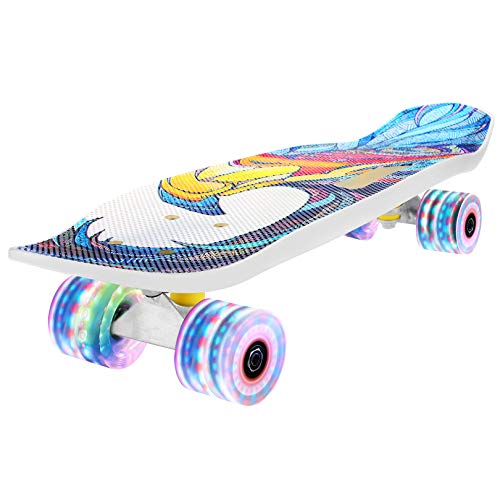 Fynllur Monopatín Skateboards 26" Mini Cruiser Skateboard con Luz LED Patinete Retro Crucero Completo para Niños Jóvenes Adultos, Skates Penny Board