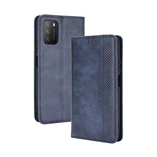 GOGME Leather Folio Funda para Xiaomi Poco M3 Funda, Flip Wallet Carcasa Tipo Libro Protector Magnético y Plegable de PU + TPU Soporte de Ranuras para Tarjetas, Azul