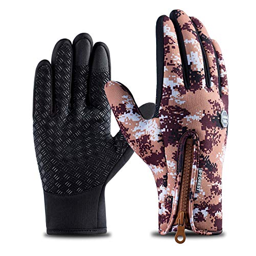 Guantes Moto Guante de Moto, Guantes de Motocicleta de Camuflaje de Lana cálida para Hombres y Mujeres con Cremallera Lateral, Guantes de Dedos completos a Prueba de Viento para Exteriores