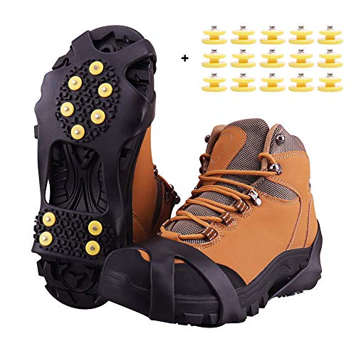 GzxLaY Tacos de Hielo, puños de Hielo Tacos de tracción Pinzas Antideslizantes Calzado/Bota Puntas de Goma Crampones Antideslizante, con Paquete de 15 Puntas de Repuesto para Nieve,S