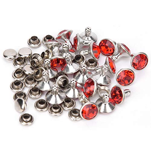 HEEPDD 50 Set Rhinestone Rivet, 8MM Crystal Synthetic Rhinestone Colorido Lado de Plata Remaches rápidos Color Plata Spots Studs para DIY Bolsa Zapatos Ropa Decoración(Rojo)