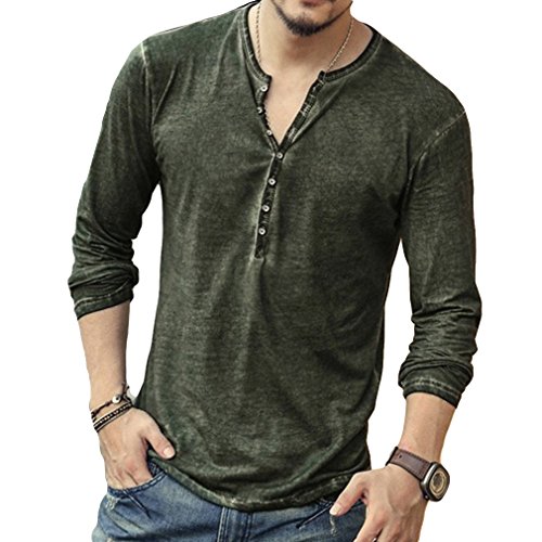 Hombre Cuello En V Camisetas Manga Larga Botón En Slim para Camisa Ocio Color Sólido La Moda Blusa Superior Retro Henley Camisas 3 Colores M-3XL