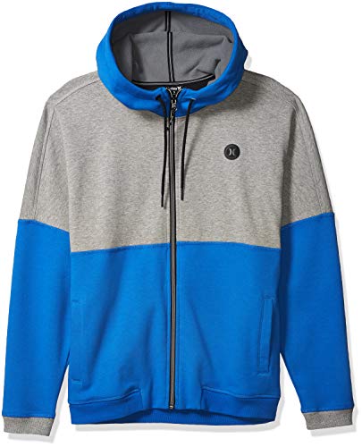 Hurley CJ5755 Men's Therma Protect Blocked Full Zip Fleece Hoody, Pacific Blue/Heather, L