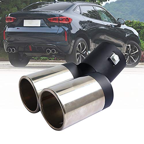 Iriisy Silenciador tubo de escape coche doble curvado trasero universal, puntas de ajuste, cola cromada, 62 mm