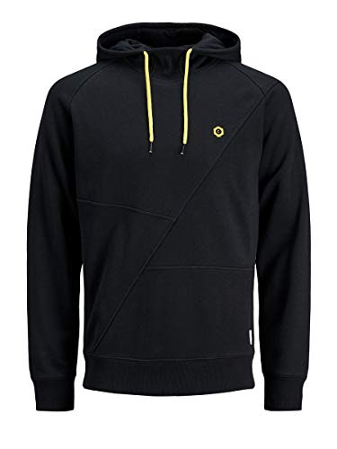 Jack & Jones Jcopinn Sweat Hood Noos Capucha, Negro (Black Fit:reg/Yellow String), Medium para Hombre