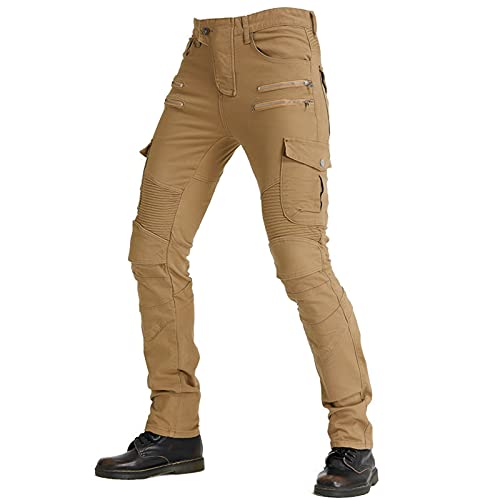 JICAIXIAYA Pantalones De Motociclista Para Hombres Con Retirable Forro Armadura Protector, Motorcycle Biker Pants Resistente Al Desgaste Delgado (Caqui,XS)