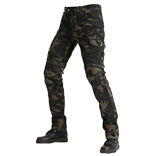 JICAIXIAYA Pantalones Hombre Para Motorcycle Biker, Moto Jeans Resistente Al Desgaste Kevlar Respirable Con Con Retirable Forro De Protección Pants (Camuflaje,XL)