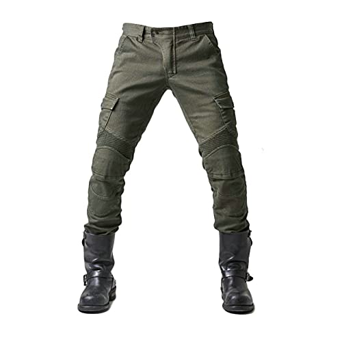 JICAIXIAYA Pantalones Moto Hombre Con Retirable Armadura Forro Protección Interior, Jeans De Moto Respirable Resistente Al Desgaste Kevlar Tela Motorcycle Biker Pants (Verde,S)