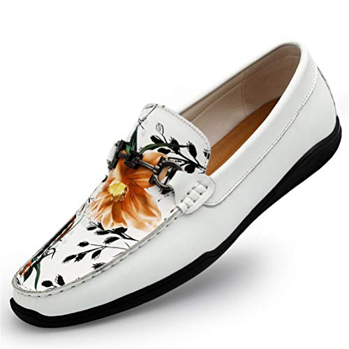 JieKrui Mocasín de Hombre,Low Top Loafers de Piel de Ternera de Primera Calidad Piso de Goma Personalizado Patrón de Mariposa Barco Zapatos Moda Decoración de Metal-Patrón de Loto 36 EU