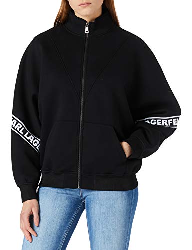 KARL LAGERFELD Logo Tape Zip-Up Sweatshirt Sudadera, Negro, L para Mujer