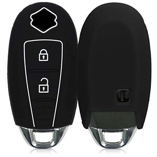 kwmobile Funda de Silicona Compatible con Suzuki Sport Llave de Coche Keyless Go de 2 Botones - Carcasa Suave de Silicona - Case Mando de Auto Negro/Blanco