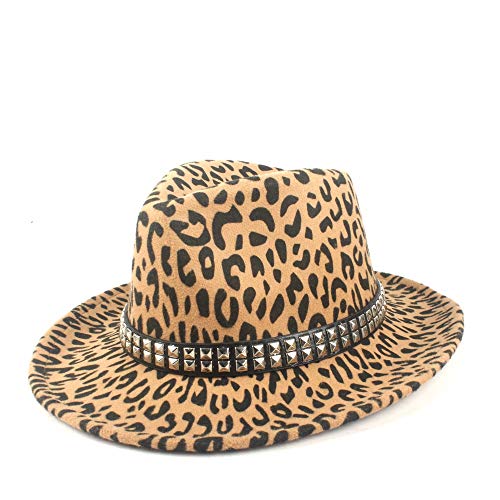 LaVintage Fedora elegante de lana de invierno Unisex sombrero de Fedora del otoño invierno sombrero de fieltro de lana de poliéster tapa de la manera del remache de la correa punky del estilo de Panam