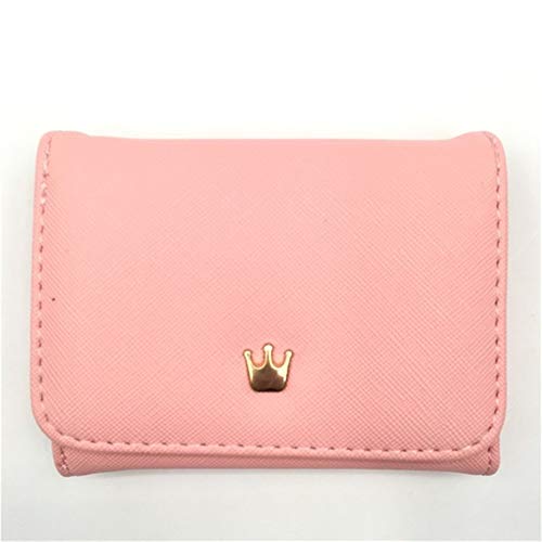 Lczhouou Cartera de la Monederos Cortos Corona Decorado de Dinero frunce el pequeño Pliegue Titular de la PU de Cuero de la Tarjeta Monedero Rosa (Color : H-1)