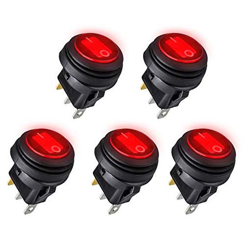 Linkstyle 5PCS 12V Car Truck RV Rocker Round Toggle Switch LED On-Off Control, Waterproof On/Off Boat Marine Auto Rocker Switch SPST 3 Pins for 20mm Mounting Hole (Red)
