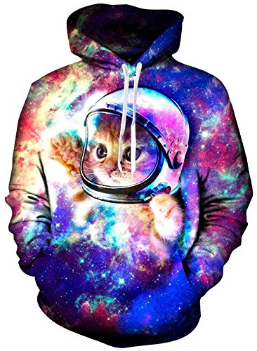 Loveternal Unisex 3D Astronauta Gato Camisas algodón Terciopelo Activo Deporte Gimnasio Entrenamiento Jersey Sudadera con Capucha para Mujeres Hombres 4XL