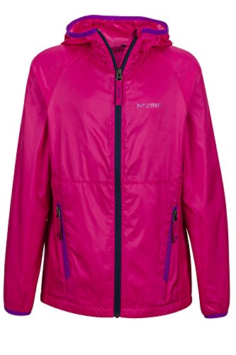 Marmot Chaqueta cortavientos ligera con capucha Ether para niña, Niñas, 56190-6849, Rosa gitana, M