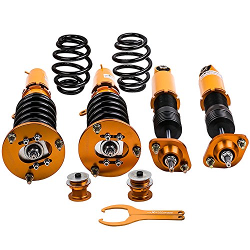 maXpeedingrods Amortiguadores 24 Vías Ajustables 2 Piezas Delanteras y 2 Traseras Suspensión Roscada Coches Llave Coilover Muelle para E46 3 Series 320i 323i 325[EU STOCK]