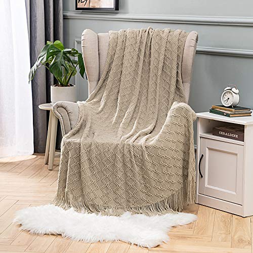 MIULEE Mantas para Cama Mantas de Punto de Tejido Dibujo de Diamante Suave Cálida para Adultos y Niños Mantas Anti-Frio de Invierno para Descanso Siesta Dormitorio Sofa 1 Pieza 125x150cm Gris Beige