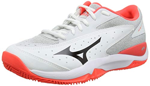 Mizuno Wave Flash CC, Zapatillas de Tenis Mujer, Blanco (White/Dark Shadow/Fiery Coral 08), 40 EU