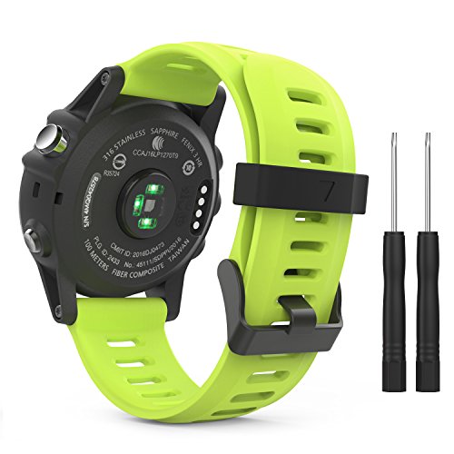 MoKo Pulsera Compatible con Garmin Fenix 3/3 HR/5X/5X Plus/D2 Delta PX/Tactix Bravo/Descent Mk1/Quatix 3, Correa de Silicona Respirable y Reemplazable, Banda de Reloj Deportivo con Cierre - Verde