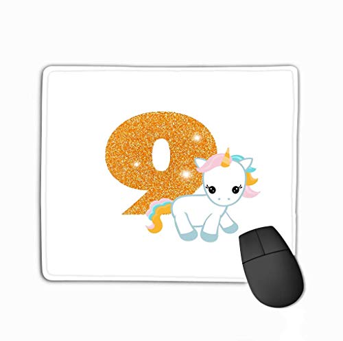 Mousepad Non Slip Rubber Personalized Unique Gaming Mouse Pad 11.81 X 9.84 Inch Birthday Anniversary Number Cute Unicorn Gold Glittering Nine Template Greeting Cards Drawing