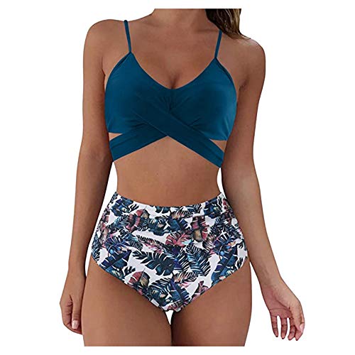 Mujeres Traje de Baño 2021 Ropa de Baño Verano Sexy Color Sólido Bañador Ropa Dos Piezas Bikini Ropa de Playa Natacion Viajes Vacaciones (S, Azul)