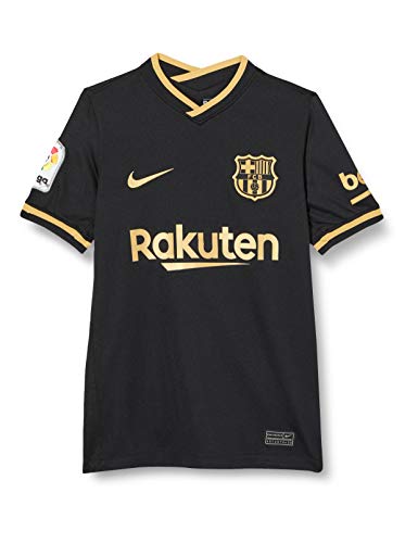 NIKE FCB Y NK BRT Stad JSY SS AW T-Shirt, Unisex niños, Black/Metallic Gold Full Sponsor, M