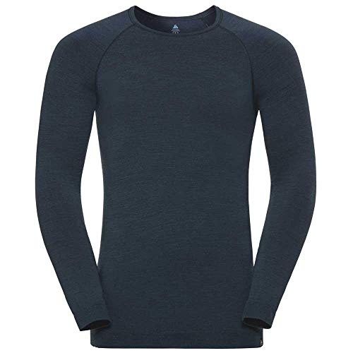 Odlo Bl Top Crew Neck L/S Natural + Kinship W Camiseta, Hombre, Blue Coral Melange, M