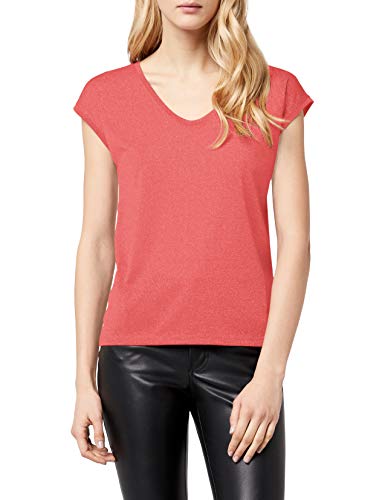 Only ONLSILVERY S/S V Neck Lurex Top JRS Noos Camiseta, Coral, S para Mujer