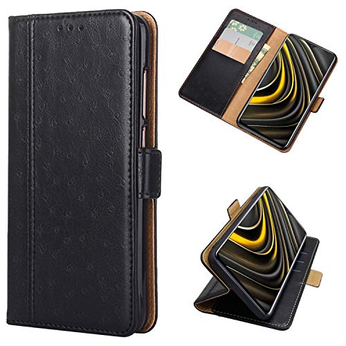 PaceBid Funda Compatible con Xiaomi Poco M3, Premium PU Cuero Flip Carcasa con Función de Soporte, [ Ranura para Tarjeta & Compartimento Lateral ] [ Cierre Magnético ] Fundas de Tapa Libro- Black