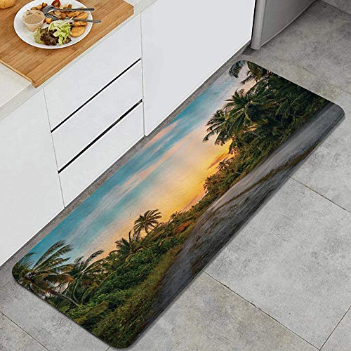 PANILUR Alfombras para Cocina Baño de Cocina，Puesta de Sol Romance Verano Crepúsculo Paisaje Palm Grove Trópico Carretera Terreno Afterglow Fantasía Cielo，para Dormitorio Baño Antideslizantes