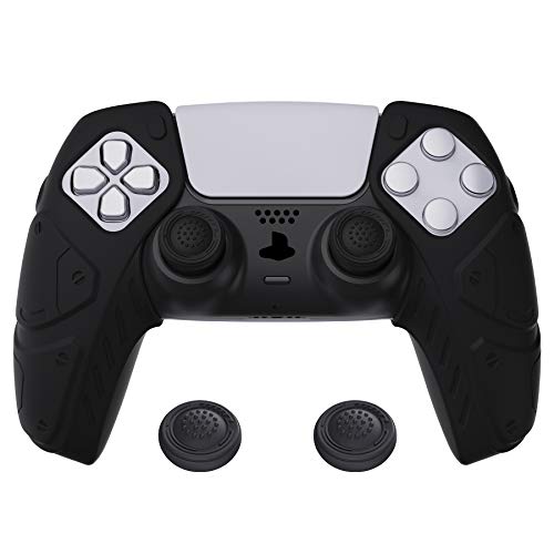 PlayVital Edición Mecha Negro Funda de Silicona Suave para DualSense 5, Protector de Goma Ergonómica con Tapas para Joysticks para PS5 Mando - Compatible con Estación de Carga