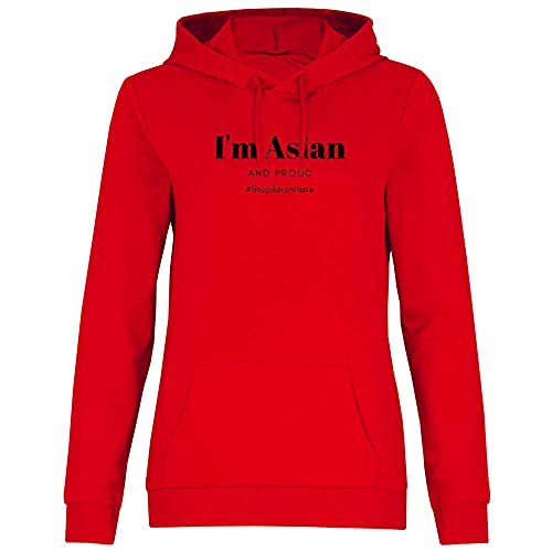 Print Dynastie Sudadera con Capucha para Mujer Stop Asian Hate ALM Asien China, Japón, Corea Tailandia Vietnam, Tamaño:3XL, Color:Asian & Proud Red