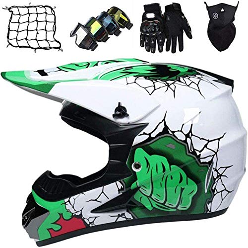 QDY Juego de Cascos MTB de Cara Completa para Adultos con Gafas/Guantes/Banda de Goma/Gafas de Malla, Casco de Motocross para niños, Motocicleta, Equipo de protección para Todo Terreno, ca