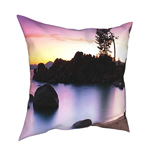 Q&SZ Sweatshirt Nature Lake Tahoe Beach At Sunset with Dreamy Purple Misty Sky Surreal Coast Scenery Es Dark Brown Peach Various Specifications Fashion Pillow - No Inserts Included