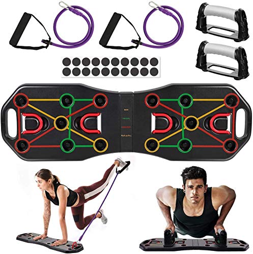 Queta -Tabla de Flexiones 9 en 1 Sistema Ejercicio Stand Plegable, Entrenamiento de los músculos del Pecho, Push Up Tabla Board con Cuerda de tracción Multifunctional en casa