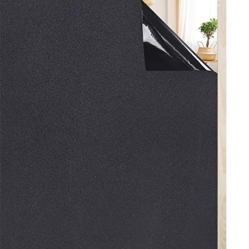 rabbitgoo Vinilo Negro para Ventana para Cristal Vinilo Adhesivo Bloquear 100% del Luz Película para Ventana Láminas Electrostaticas 44.5x200CM