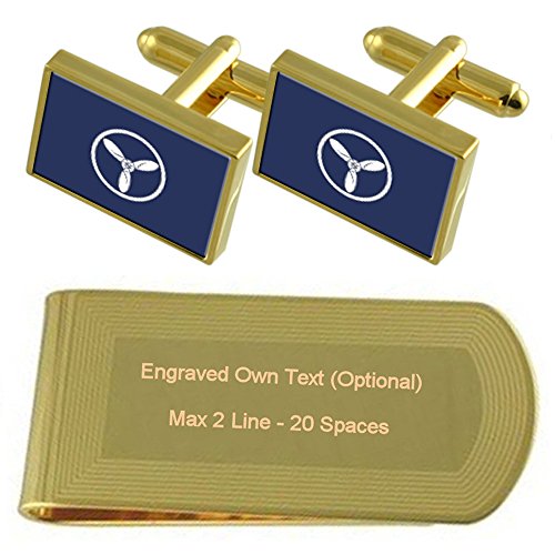 RAF insignias de la Fuerza Aérea de los aviones técnico senior de rango de tono Oro gemelos Money Clip grabado Set de regalo