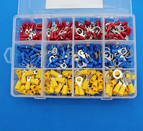 Raogoodcx 300Pcs Juego de conectores de crimpado de alambre eléctrico de anillo terminal aislado, amarillo, azul, rojo