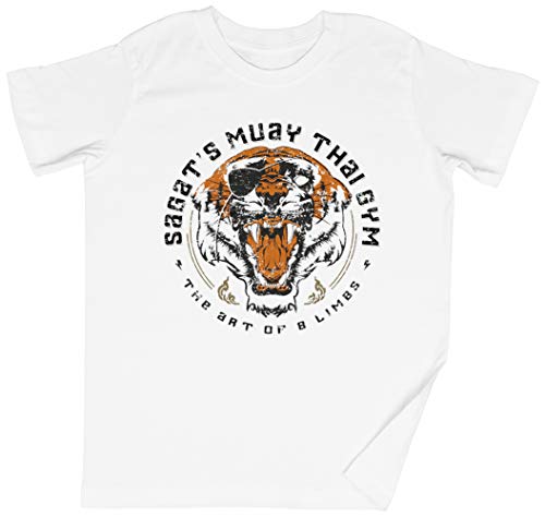 Sagat's Muay Thai Gym Blanca Niños Chicos Chicas Camiseta Unisexo Tamaño M White Kid's Boys Girls tee Size M