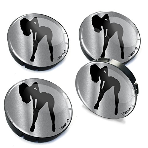 SkinoEu® 4 x 60mm Universal Tapas de Rueda de Centro Sexy Mujer Silhouette Striptease Tapacubos para Llantas Coche C 76